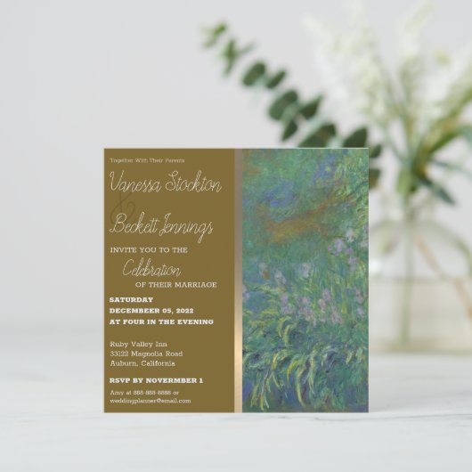 Faire-part de mariage Monet de feuillage peint vin (Debout devant)
