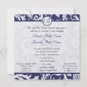 Faire-part de mariage Monogram Navy Damask Swils (Dos)