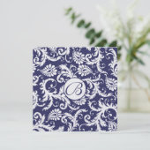 Faire-part de mariage Monogram Navy Damask Swils (Debout devant)