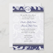 Faire-part de mariage Monogram Navy Damask Swils (Dos)