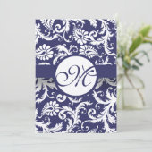 Faire-part de mariage Monogram Navy Damask Swils (Debout devant)