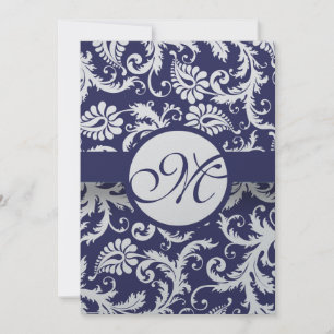 Faire-part de mariage Monogram Navy Damask Swils