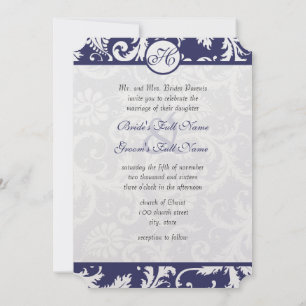 Faire-part de mariage Monogram Navy Damask Swils