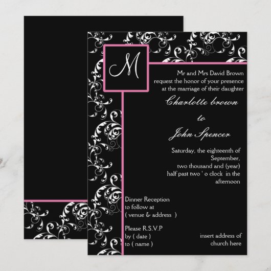 Faire-part de mariage monogramme (Devant / Derrière)
