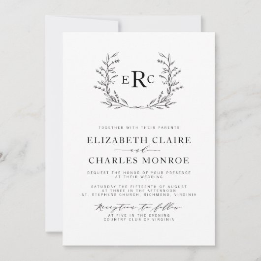 Faire-part de mariage monogramme (Devant)