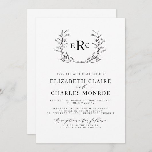 Faire-part de mariage monogramme (Devant / Derrière)
