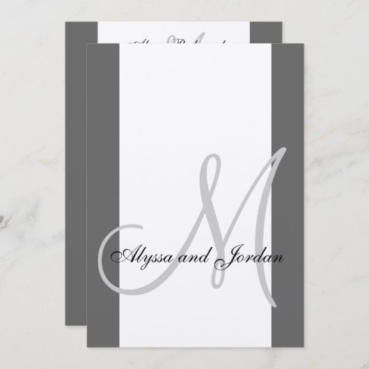Faire-part de mariage Monogramme Argent métallique (Devant / Derrière)