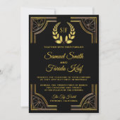 Faire-part de mariage Monogramme Black Gold Laurel (Devant)