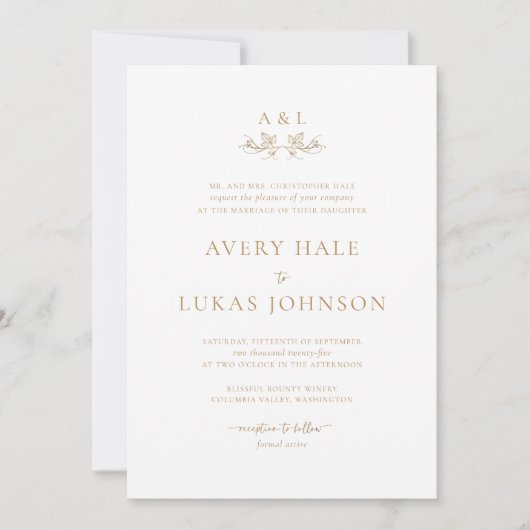 Faire-part de mariage Monogramme blanc et or (Devant)