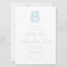 Faire-part de mariage Monogramme bleu clair "S"