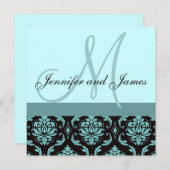 faire-part de mariage Monogramme bleu Damas (Devant / Derrière)