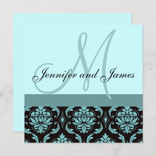 faire-part de mariage Monogramme bleu Damas (Devant / Derrière)