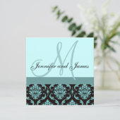 faire-part de mariage Monogramme bleu Damas (Debout devant)