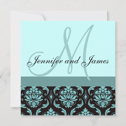 faire-part de mariage Monogramme bleu Damas (Devant)