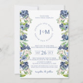 Faire-part de mariage monogramme bleu floral bleut (Devant)