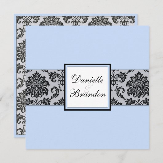 Faire-part de mariage Monogramme bleu glace (Devant / Derrière)