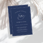 Faire-part de mariage Monogramme bleu marine simpl<br><div class="desc">Simple Faire-part de mariage de Monogramme bleu marine. Impressionnez vos invités mariages avec ce faire-part de mariage bleu foncé branché avec un magnifique script blanc, avec les initiales de la mariée et du marié sur un arrière - plan bleu marine. Cette Invitation a un superbe design bleu royal, avec des...</div>