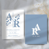 Faire-part de mariage monogramme bleu poussiéreux