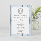 Faire-part de mariage Monogramme bleu rustique (Debout devant)