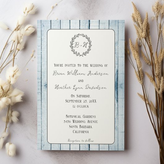 Faire-part de mariage Monogramme bleu rustique