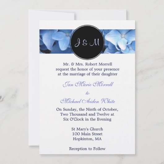 Faire-part de mariage Monogramme Blue Hydrangea (Devant)