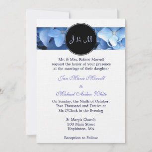 Faire-part de mariage Monogramme Blue Hydrangea