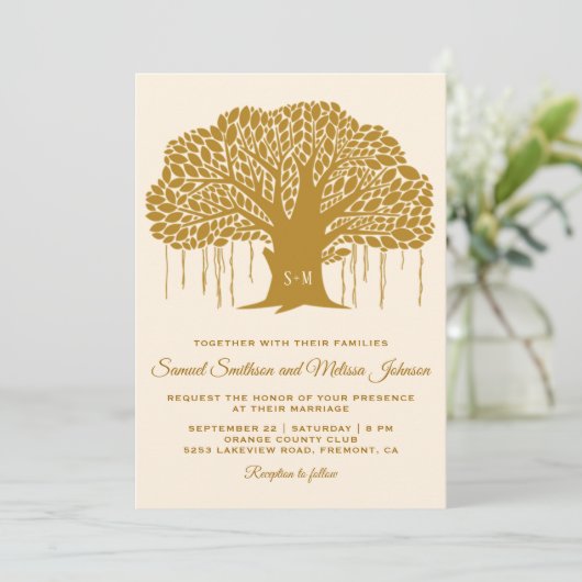 Faire-part de mariage Monogramme Brown Banyan Tree (Debout devant)