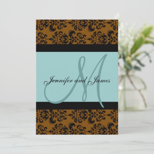 Faire-part de mariage Monogramme Brown bleu (Debout devant)