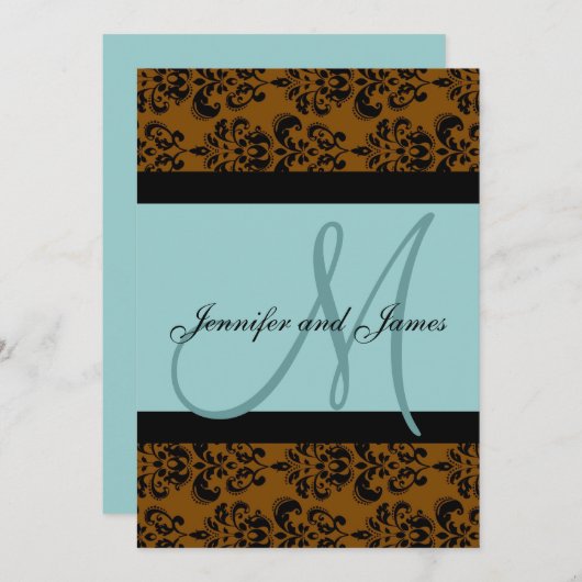 Faire-part de mariage Monogramme Brown bleu (Devant / Derrière)