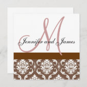 Faire-part de mariage Monogramme Brown Damas roses (Devant / Derrière)