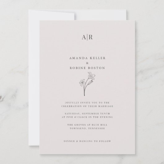 Faire-part de mariage Monogramme Chic Minimal (Devant)