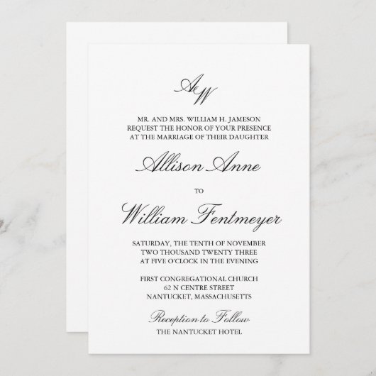 Faire-part de mariage Monogramme classique (Devant / Derrière)