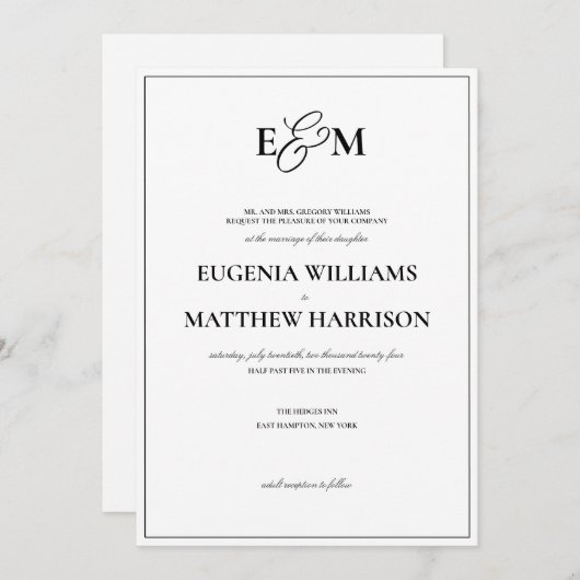 Faire-part de mariage Monogramme classique (Devant / Derrière)