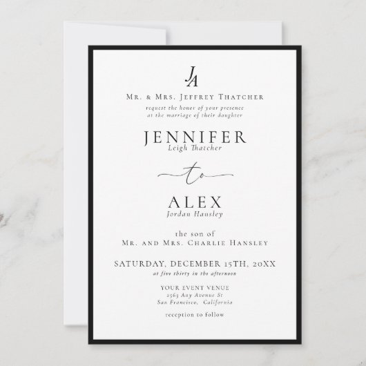 Faire-part de mariage Monogramme classique élégant (Devant)