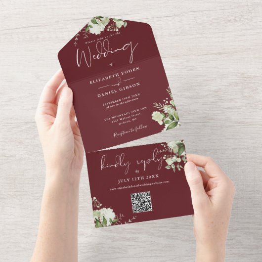 Faire-part de mariage monogramme code QR de verdur (Déchirure)