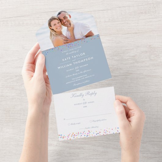 Faire-part de mariage Monogramme Confettis Arc-en- (Déchirure)