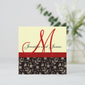 Faire-part de mariage Monogramme Crème rouge flora (Debout devant)