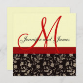 Faire-part de mariage Monogramme Crème rouge flora (Devant / Derrière)
