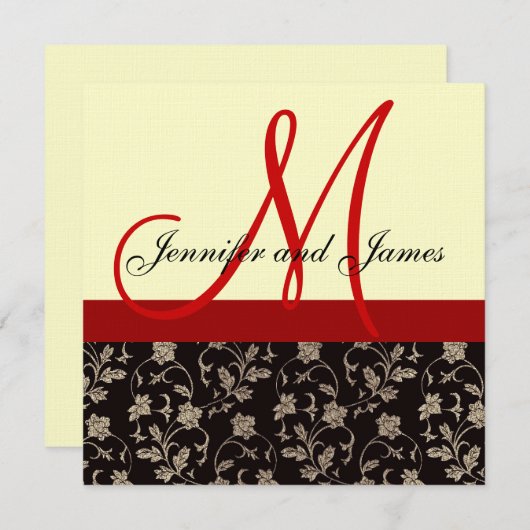 Faire-part de mariage Monogramme Crème rouge flora (Devant / Derrière)
