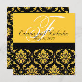 faire-part de mariage Monogramme Damas Jaune Retou (Devant / Derrière)