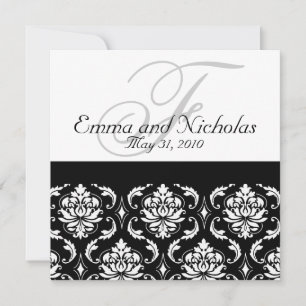 Faire-part de mariage Monogramme Damas noir et bla