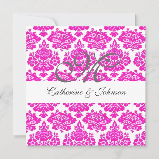 faire-part de mariage monogramme damask rose, ajou (Devant)