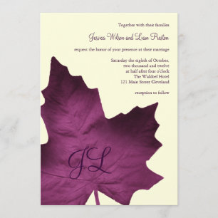 Faire-part de mariage monogramme d'automne (violet