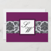 Faire-part de mariage Monogramme de Damas de prune (Dos)