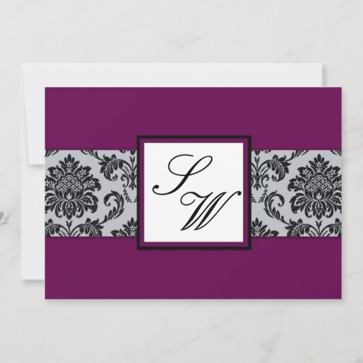 Faire-part de mariage Monogramme de Damas de prune (Dos)