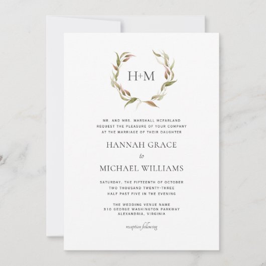 Faire-part de mariage Monogramme de la couronne de (Devant)