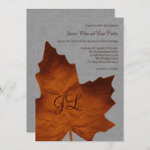 Faire-part de mariage monogramme de lin orange (Devant / Derrière)