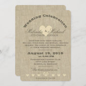 Faire-part de mariage | Monogramme de lin rustique (Devant / Derrière)