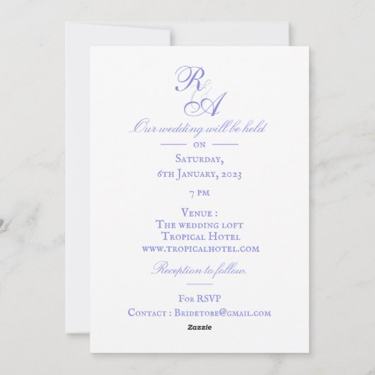 Faire-part de mariage Monogramme de ruban Rose ble (Dos)