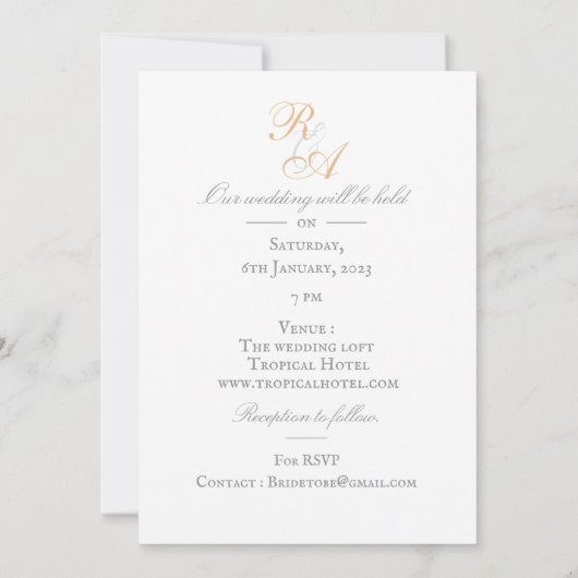 Faire-part de mariage Monogramme de ruban Rose d'o (Dos)